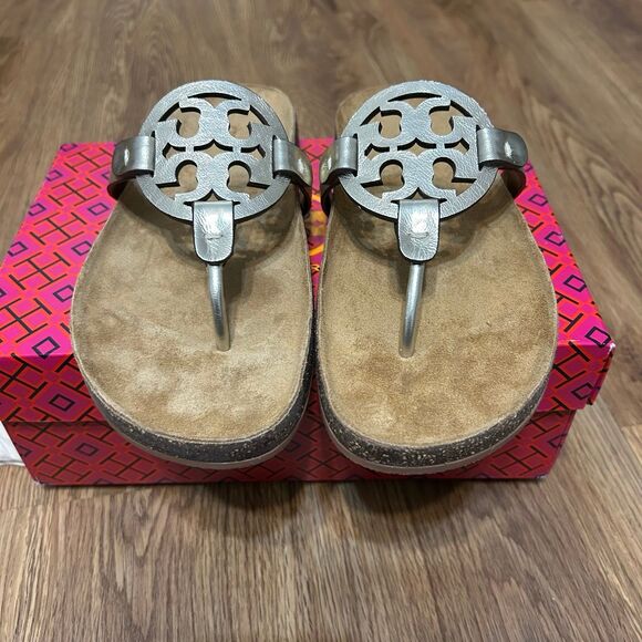 TORY BURCH TB spark gold leather cork miller cloud sandals shoes women’s 8 new - Picture 7 of 8